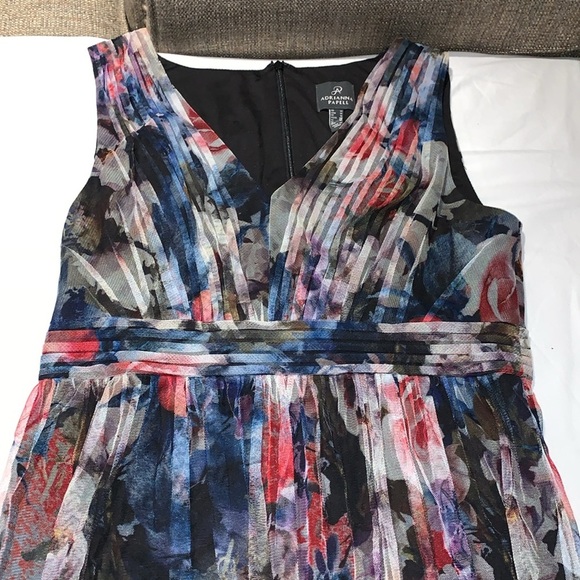 Gently Loved Adriana Papell Floral Tulle V Neck Gown size 14 - Picture 2 of 12